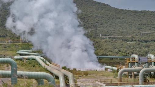 Steam venting from a geothermal power generating plant in Olkaria Kenya