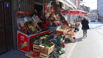 Prizren, Kosovo -10-16-2018: Fresh vegetables and fruits in front of local store in Kosovo