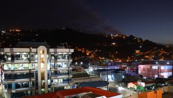Castries, St Lucia: Hillside dwellings of Castries at night as viewed from the Port.