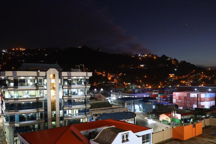 Castries, St Lucia: Hillside dwellings of Castries at night as viewed from the Port.