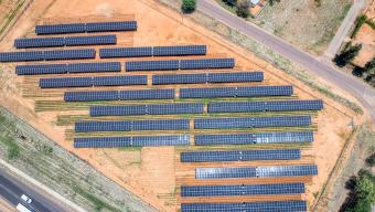 solar panels on the field for agriculture, developing rural areas and cities in africa