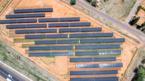 solar panels on the field for agriculture, developing rural areas and cities in africa
