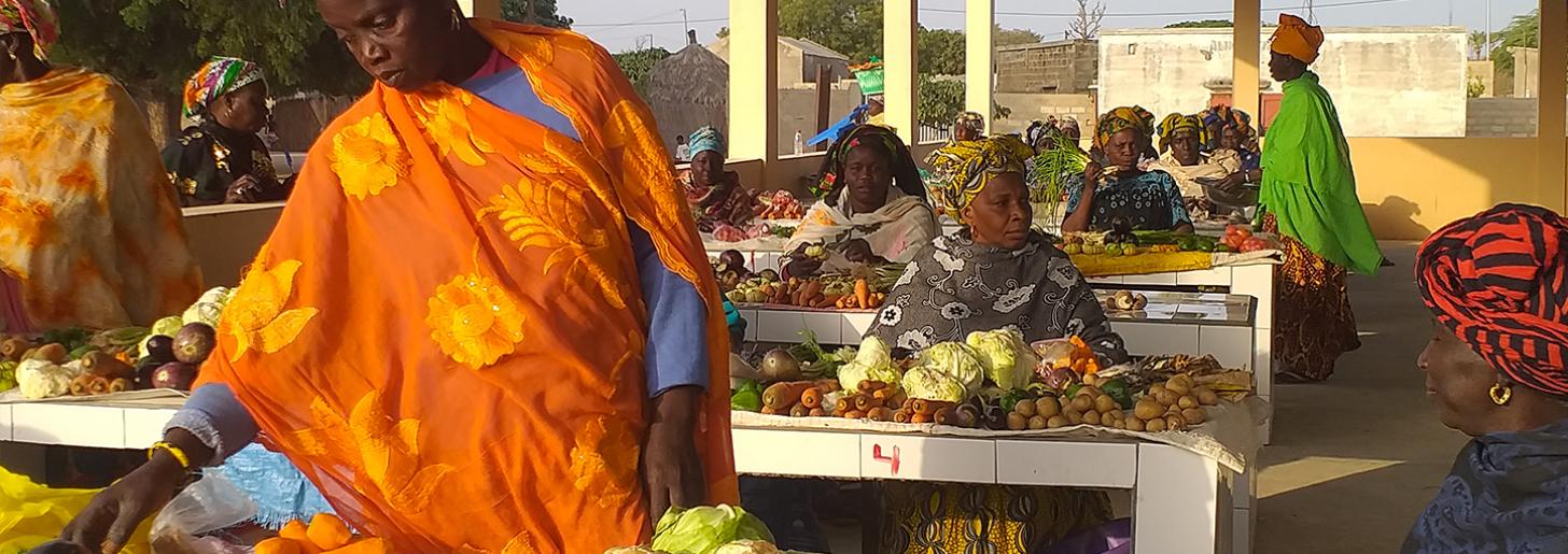 A woman in the Taiba N’diaye Commune sells her fresh produce at a new marketplace provided by the Lekela project. 
